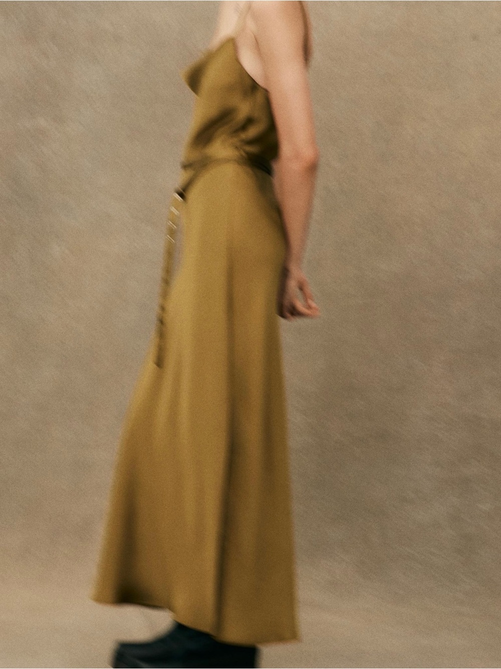 Zara Olive Green satin Maxi Dress